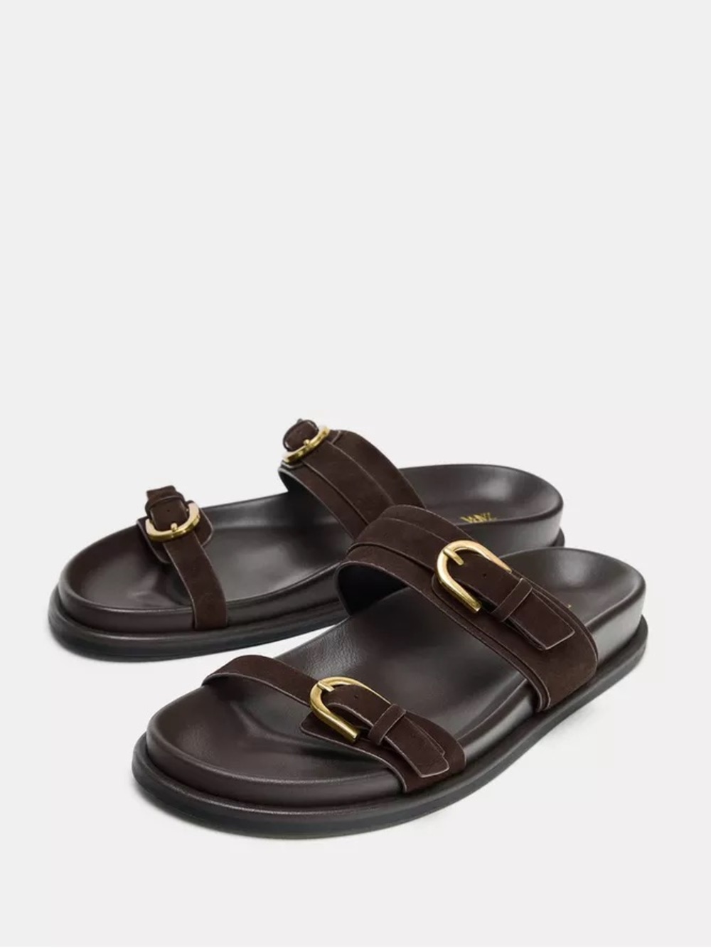 Zara Leather Sandals with Double Buckle Straps